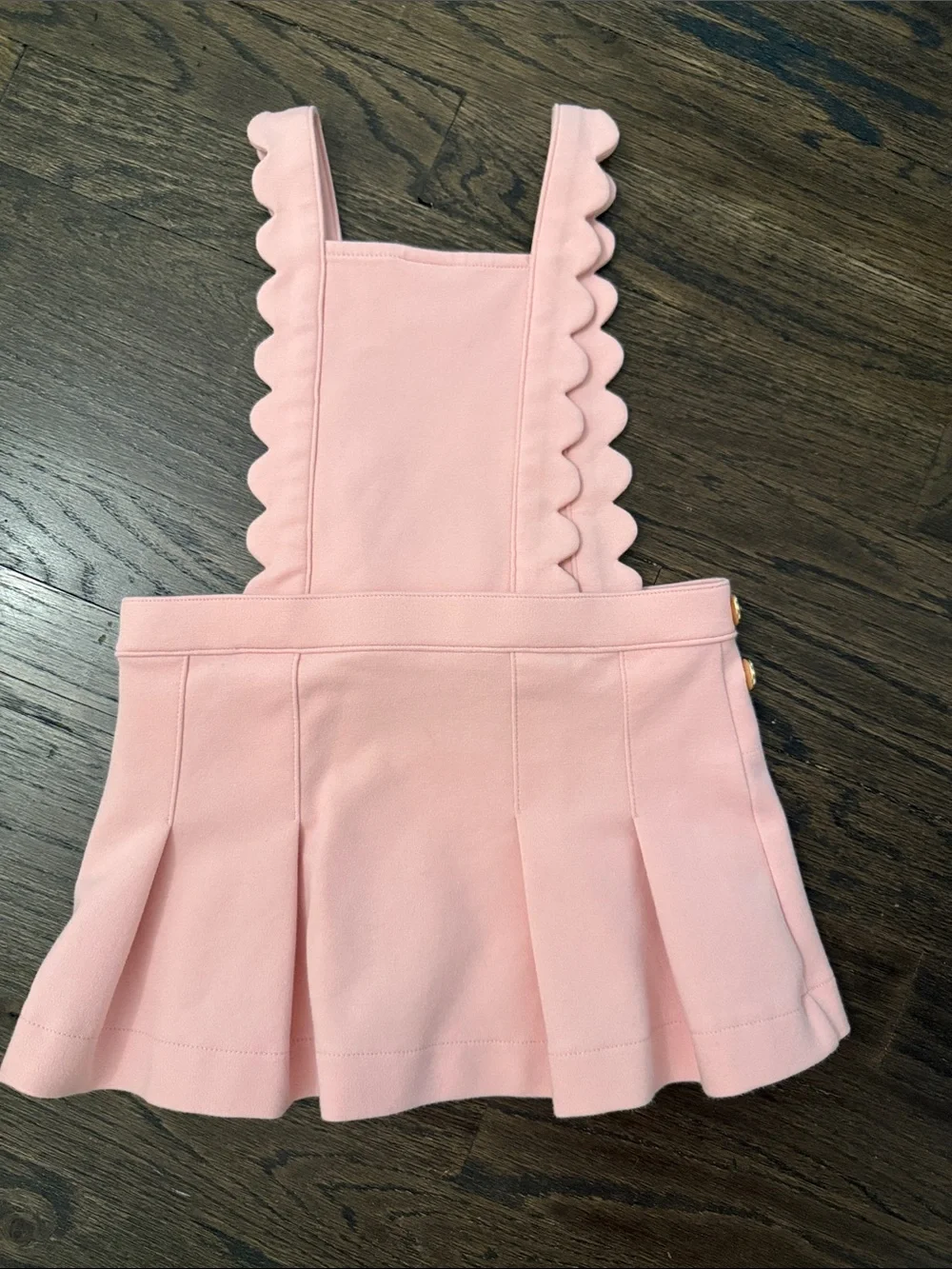 Scalloped Strap Pink Pinafore Dress with Bow - Kids